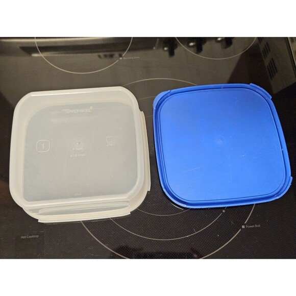 Vintage Tupperware Modular Mates Sheer With Blue Lid 1619-4 & 1623-4 - Picture 7 of 12